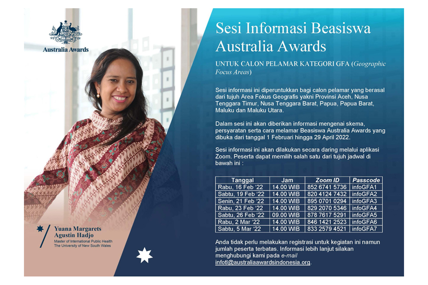 Australia Awards Scholarships Information Sessions for Prospective Applicants from the Geographic Focus Areas